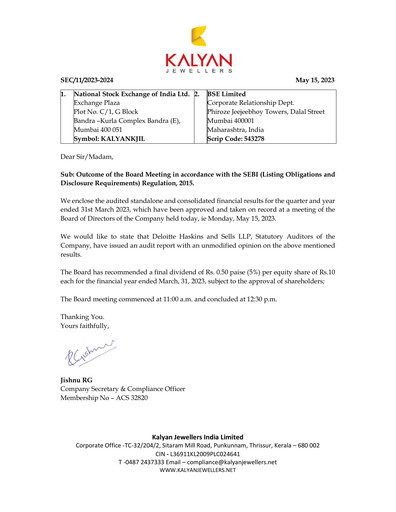Thumbnail Kalyan Jewellers India Quarterly Report 2023-q4