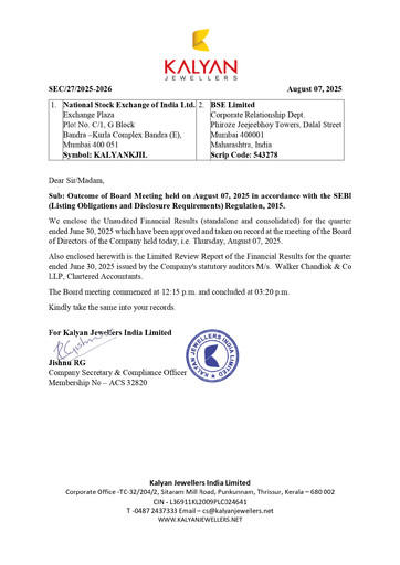 Thumbnail Kalyan Jewellers India Quarterly Report 2025-q1