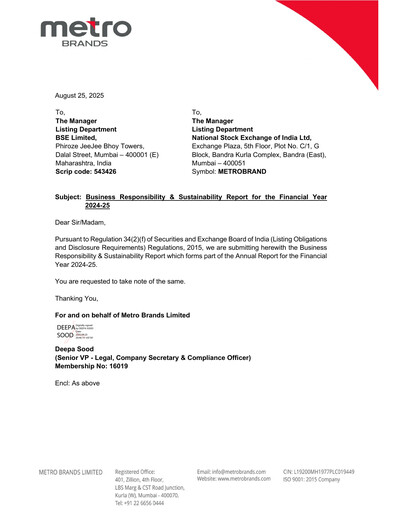 Thumbnail Metro Brands ESG Report 2024-2025