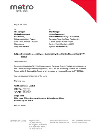 Thumbnail Metro Brands ESG Report 2025-2026