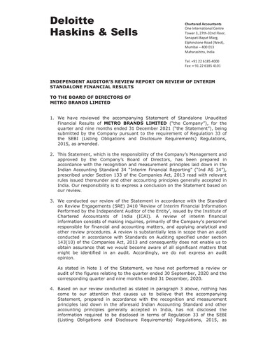 Thumbnail Metro Brands Quarterly Report 2021-q3