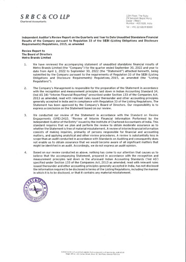 Thumbnail Metro Brands Quarterly Report 2022-q2