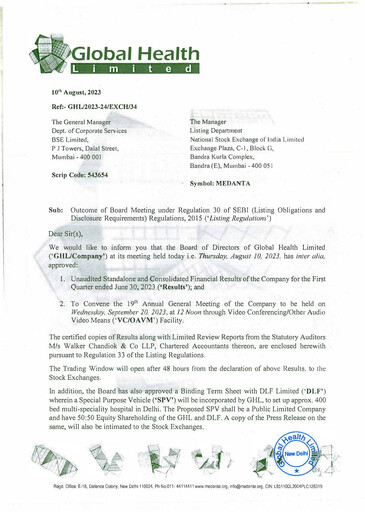 Vorschaubild Global Health Limited (Medanta) Quartalsbericht 2023-q1