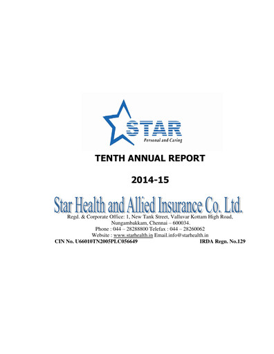 Miniature Star Health and Allied Insurance Company Rapport annuel 2014-2015