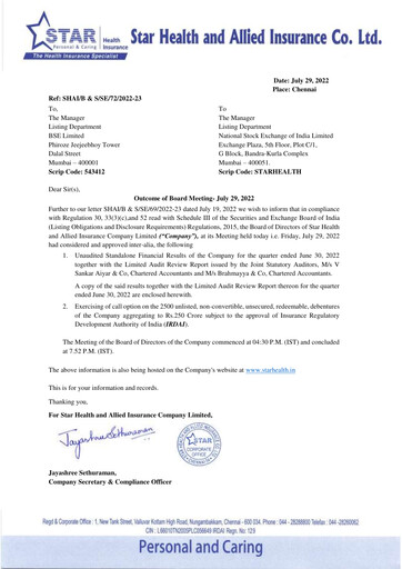 Thumbnail Star Health and Allied Insurance Company Quarterly Report 2022-q1
