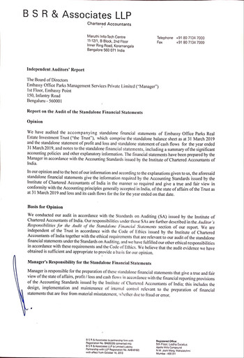 Miniature Embassy Office Parks REIT Bilan financier 2018-2019