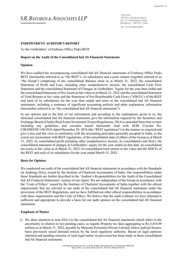 Miniature Embassy Office Parks REIT Bilan financier 2021-2022