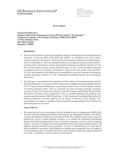 Thumbnail Embassy Office Parks REIT Quarterly Report 2021-q3