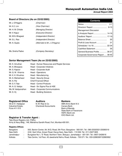 Thumbnail Honeywell Automation India Annual Report 2004