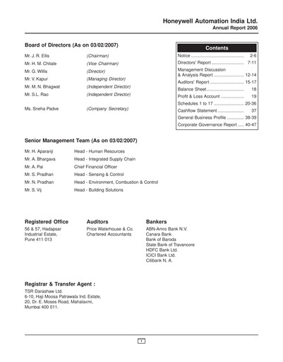 Thumbnail Honeywell Automation India Annual Report 2006