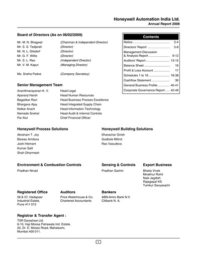 Thumbnail Honeywell Automation India Annual Report 2008