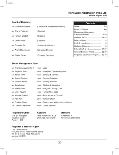 Thumbnail Honeywell Automation India Annual Report 2011