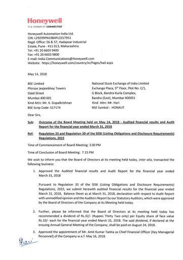 Thumbnail Honeywell Automation India Financial Statement 2017-2018