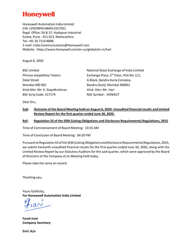 Thumbnail Honeywell Automation India Quarterly Report 2020-q1