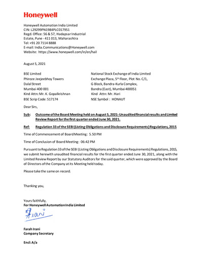 Thumbnail Honeywell Automation India Quarterly Report 2021-q1
