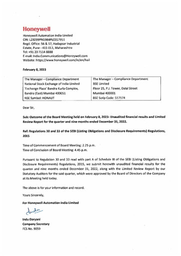Thumbnail Honeywell Automation India Quarterly Report 2022-q3