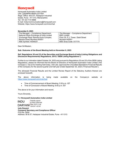 Thumbnail Honeywell Automation India Quarterly Report 2023-q2