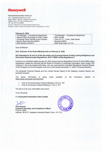 Thumbnail Honeywell Automation India Quarterly Report 2023-q3