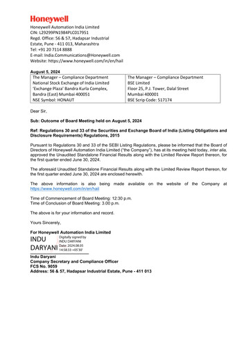 Thumbnail Honeywell Automation India Quarterly Report 2024-q1
