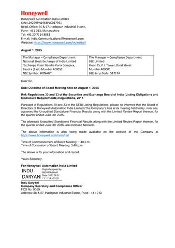 Thumbnail Honeywell Automation India Quarterly Report 2025-q1