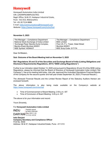 Thumbnail Honeywell Automation India Quarterly Report 2025-q2