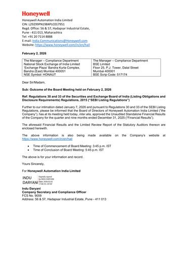 Thumbnail Honeywell Automation India Quarterly Report 2025-q3