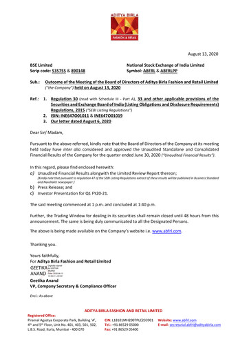Thumbnail Aditya Birla Fashion and Retail Quarterly Report 2020-q1