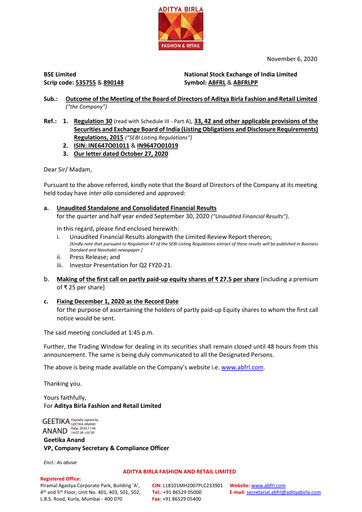 Thumbnail Aditya Birla Fashion and Retail Quarterly Report 2020-q2