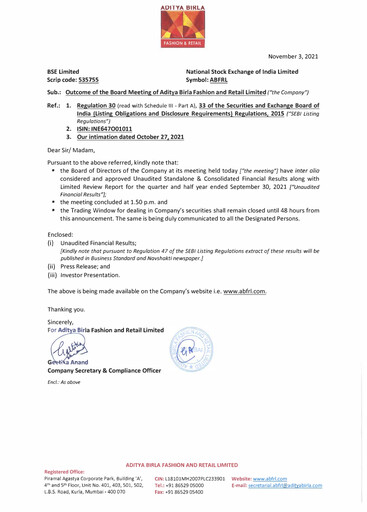 Thumbnail Aditya Birla Fashion and Retail Quarterly Report 2021-q2
