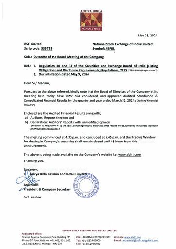 Thumbnail Aditya Birla Fashion and Retail Quarterly Report 2024-q4