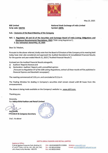 Thumbnail Aditya Birla Fashion and Retail Quarterly Report 2025-q4