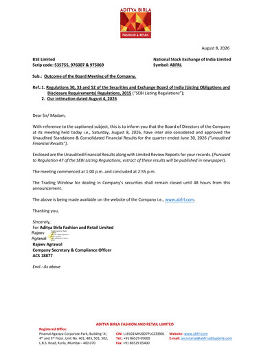 Thumbnail Aditya Birla Fashion and Retail Quarterly Report 2026-q1