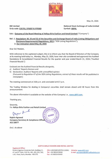 Thumbnail Aditya Birla Fashion and Retail Quarterly Report 2026-q4