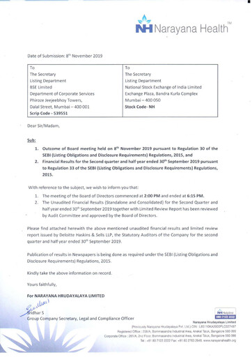 Thumbnail Narayana Hrudayalaya Quarterly Report 2019-q2