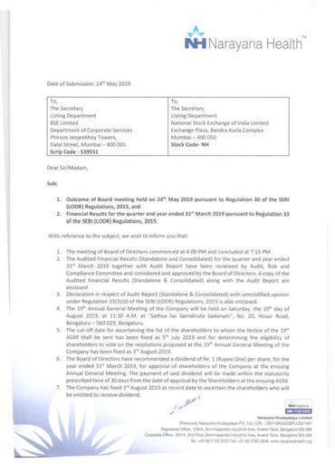 Thumbnail Narayana Hrudayalaya Quarterly Report 2019-q4