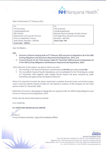 Thumbnail Narayana Hrudayalaya Quarterly Report 2020-q3
