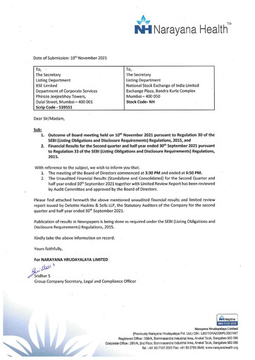Thumbnail Narayana Hrudayalaya Quarterly Report 2021-q2