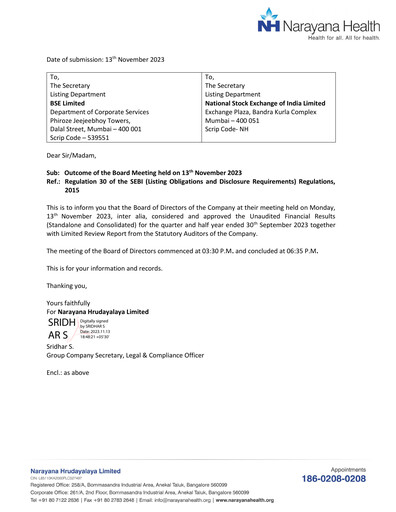 Thumbnail Narayana Hrudayalaya Quarterly Report 2023-q2