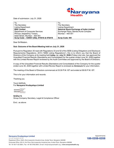 Thumbnail Narayana Hrudayalaya Quarterly Report 2026-q1