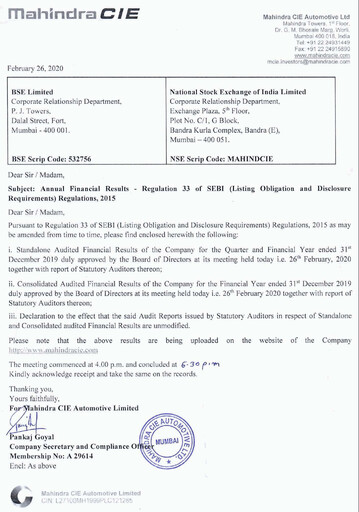 Thumbnail CIE Automotive India Financial Statement 2019