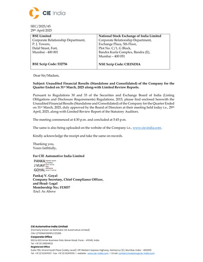 Thumbnail CIE Automotive India Quarterly Report 2025-q1