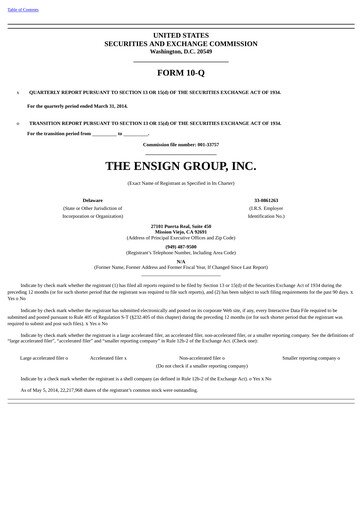 Thumbnail The Ensign Group Quarterly Report 2014-q1