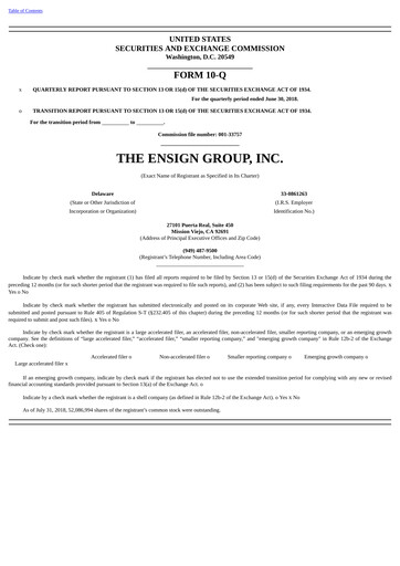Thumbnail The Ensign Group Quarterly Report 2018-q2
