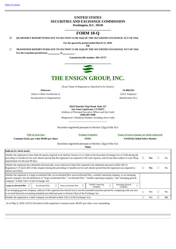 Thumbnail The Ensign Group Quarterly Report 2020-q1