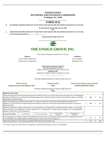 Thumbnail The Ensign Group Quarterly Report 2020-q2