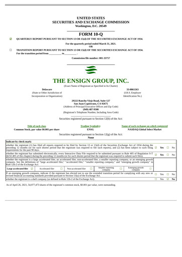 Thumbnail The Ensign Group Quarterly Report 2021-q1