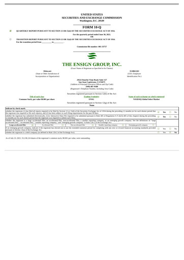 Thumbnail The Ensign Group Quarterly Report 2021-q2