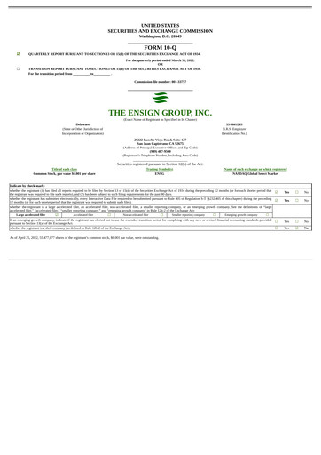Thumbnail The Ensign Group Quarterly Report 2022-q1