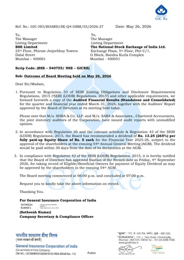 Thumbnail General Insurance Corporation of India
 Financial Statement 2025-2026