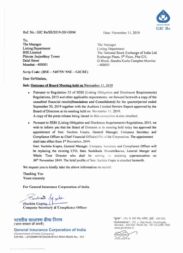 Miniature General Insurance Corporation of India
 Rapport trimestriel 2019-q2